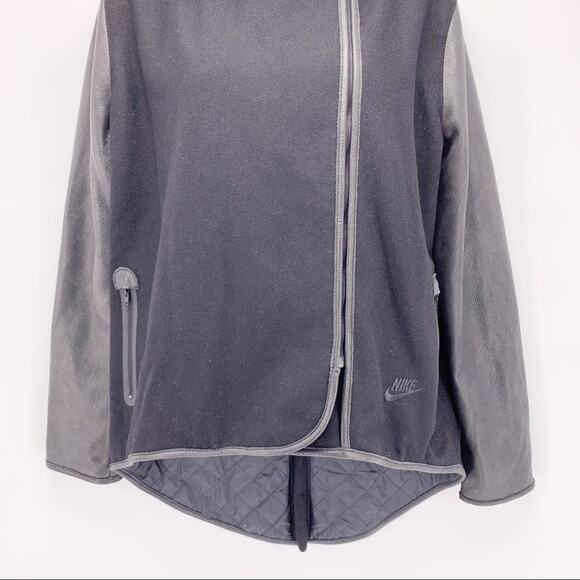 Nike Sample Black Leather High Low Zip Up Jacket - Picture 3 of 11